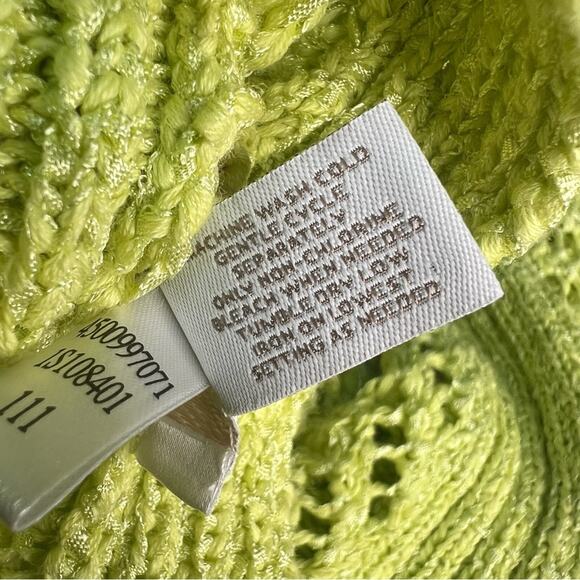 Chico's Size 1 Medium Open Knit Sweater Lime Green Half Sleeve Coastal Summer - Picture 8 of 9